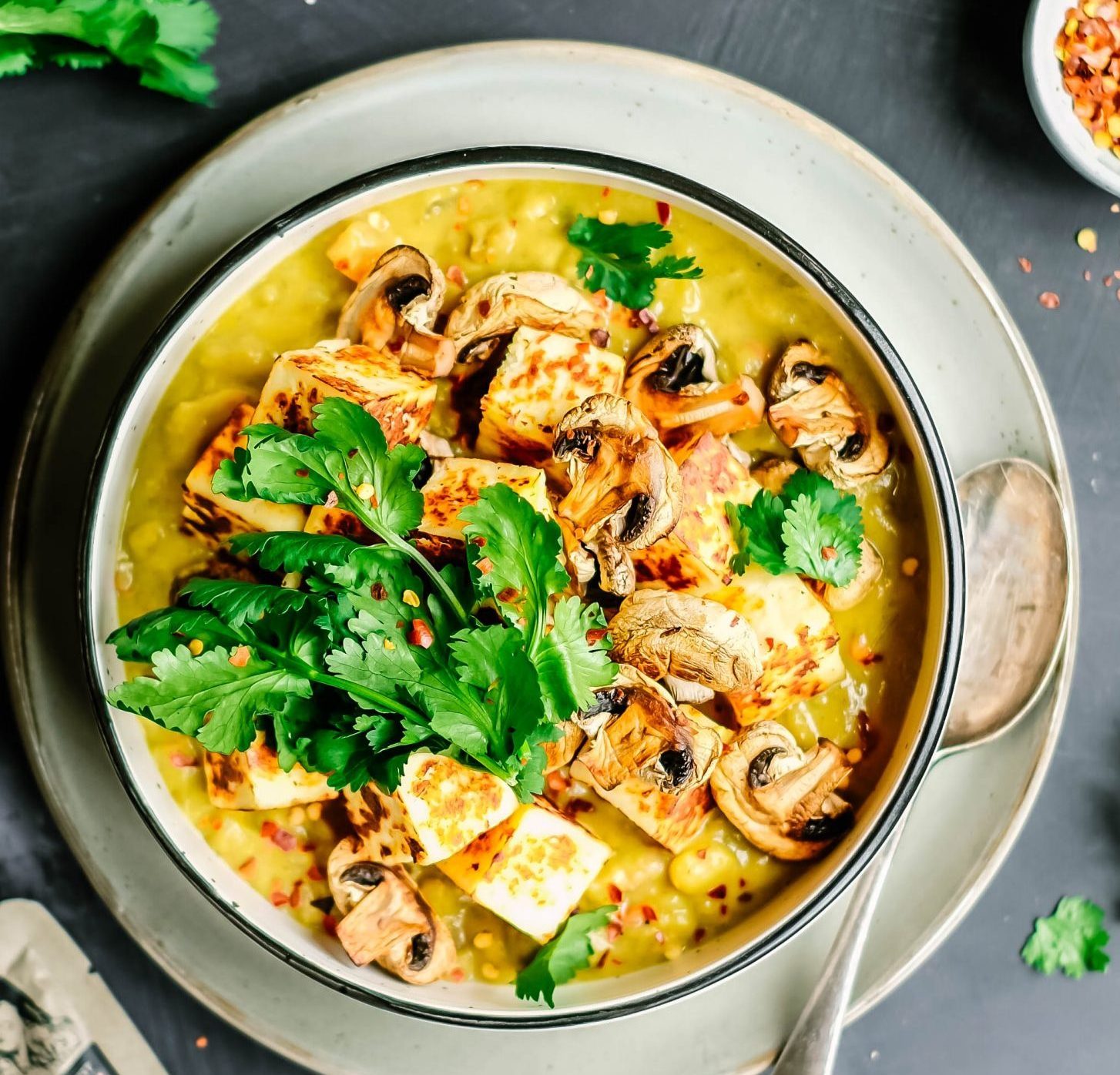 COCONUT LENTIL PANEER CURRY WITH MUSHROOMS